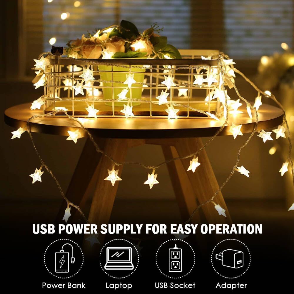 MUCHER String Lights Star Fairy Lights with 6M 40 LED Decorative Lighting for Anywhere (Warm White)