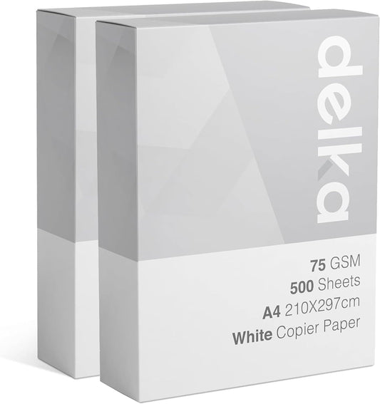 delka Multi-Purpose A4 Printer Paper, 75gsm A4 Paper, 2 Ream, 1000 Sheets, White