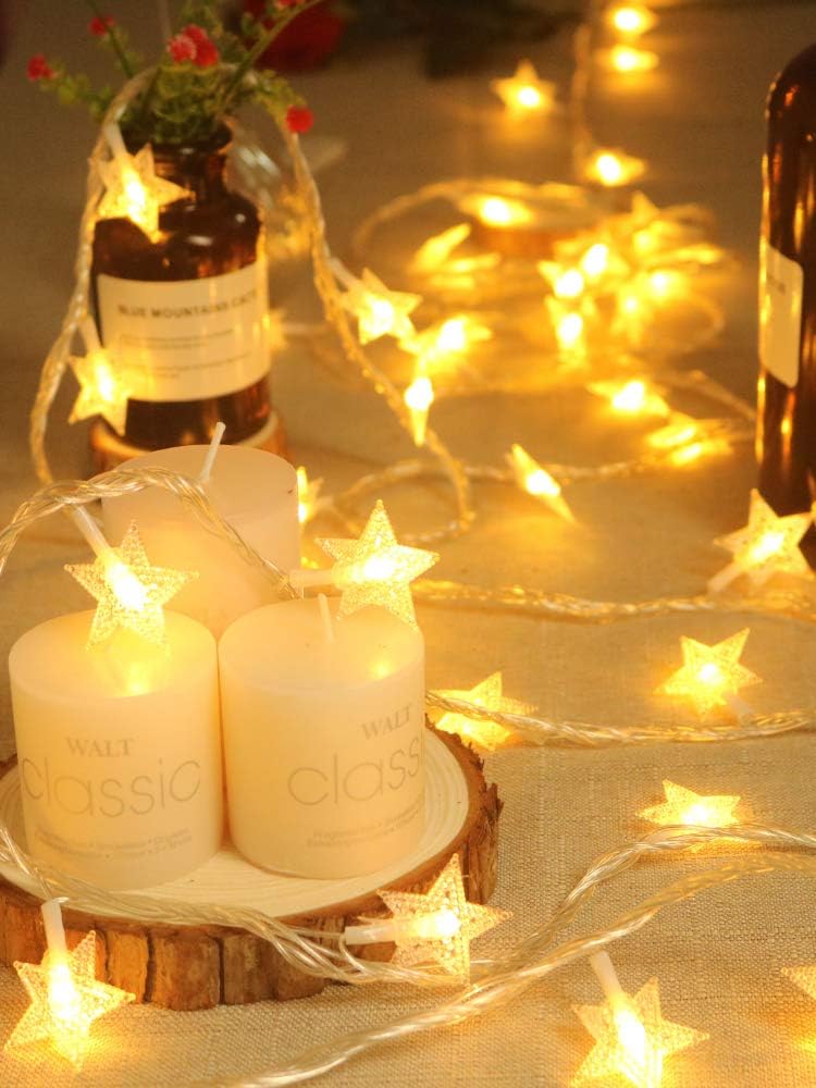 Fairy Lights, 20ft 40 LED Battery Powered String Lights, 2 Lighting Modes, Decoractive for Indoor Outdoor, Bedroom, Wedding, Party,Birthday, Valentine, Christmas Tree Decoration (Star)