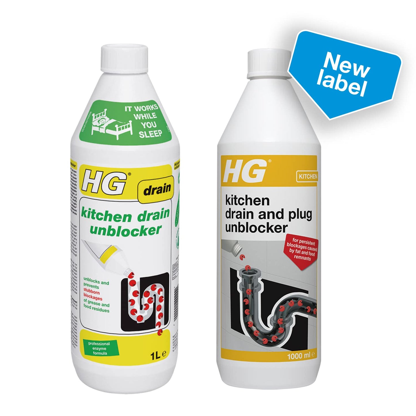HG Kitchen Drain & Plug Unblocker, Natural, Heavy Duty, Kitchen Sink Unblocker & Cleaner for Pipes, Septic Tank Safe - 1 Litre