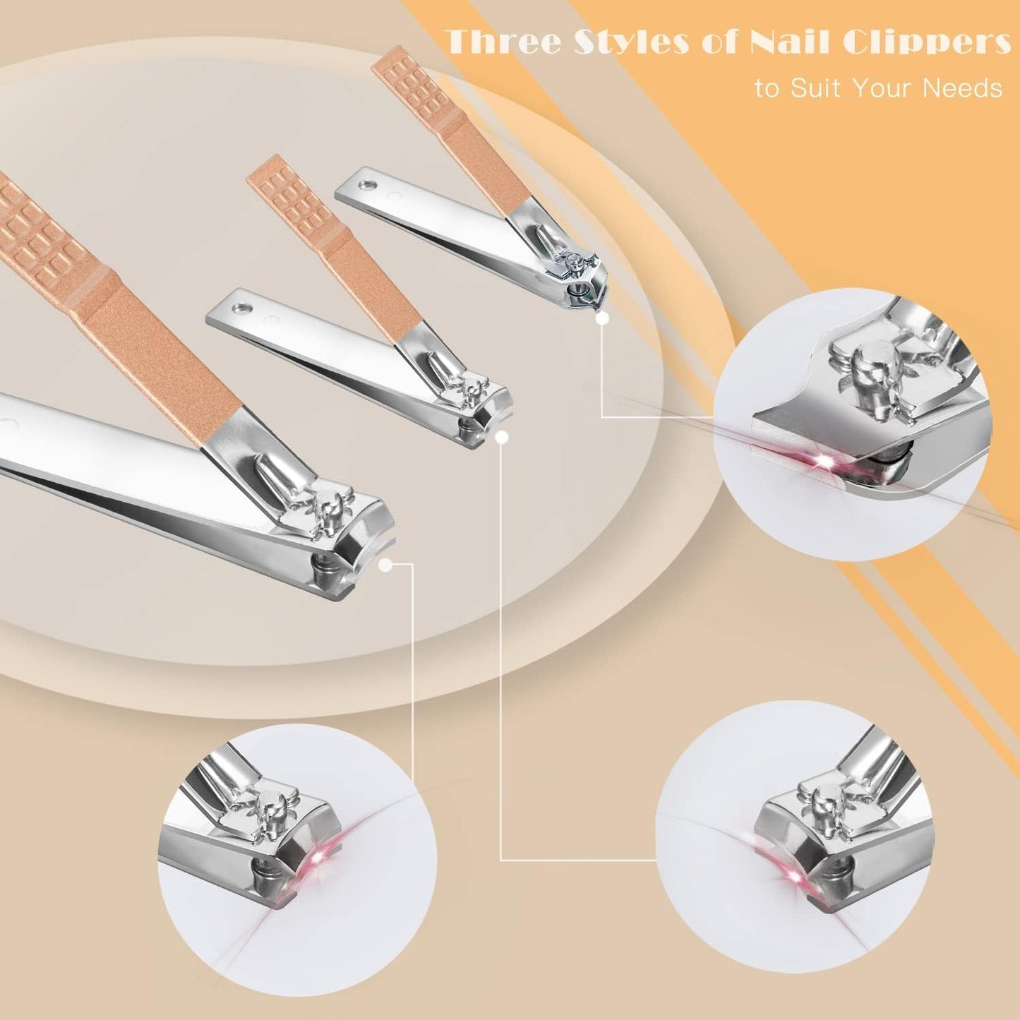 OWill Manicure Set, 18pcs Nail Clippers Pedicure Kit with PU Leather Case Nail Care Kit Professional Tools Gift for Women Wife Girlfriend Parents(Rose Gold)