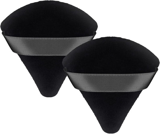 Patelai 2 Pcs Powder Puff Makeup Puff Triangle Soft Powder Sponge Reusable Triangle Sponges with Strap for Cosmetic Foundation Wet Dry Makeup(Black)