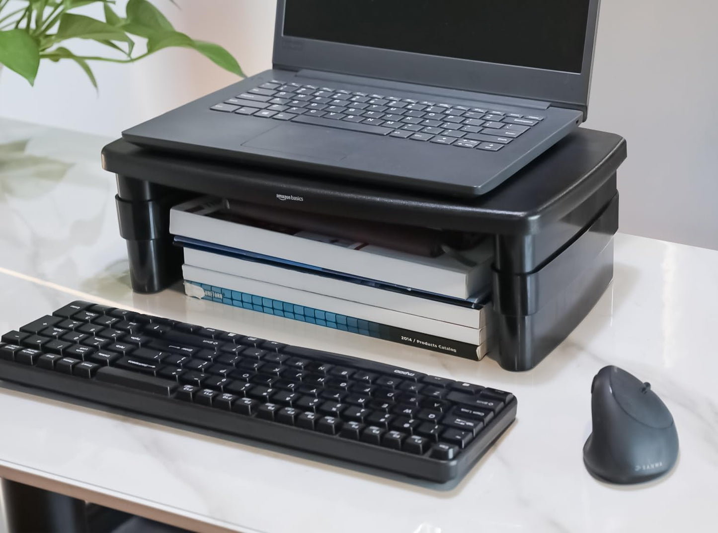 Rectangular Adjustable Computer Monitor Riser Desk Stand for Reduced Neck Strain, Fits Monitors, Laptops Up to 22lbs, Black