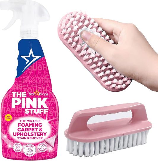 Pink Stuff Carpet & Upholstery Cleaner 500ml + Scrubbing Brush | Tough Stain Remover for Sofas, Carpets, Rugs & Car Interiors | Deep Clean, Easy to Use, Odor-Free & Fast Drying
