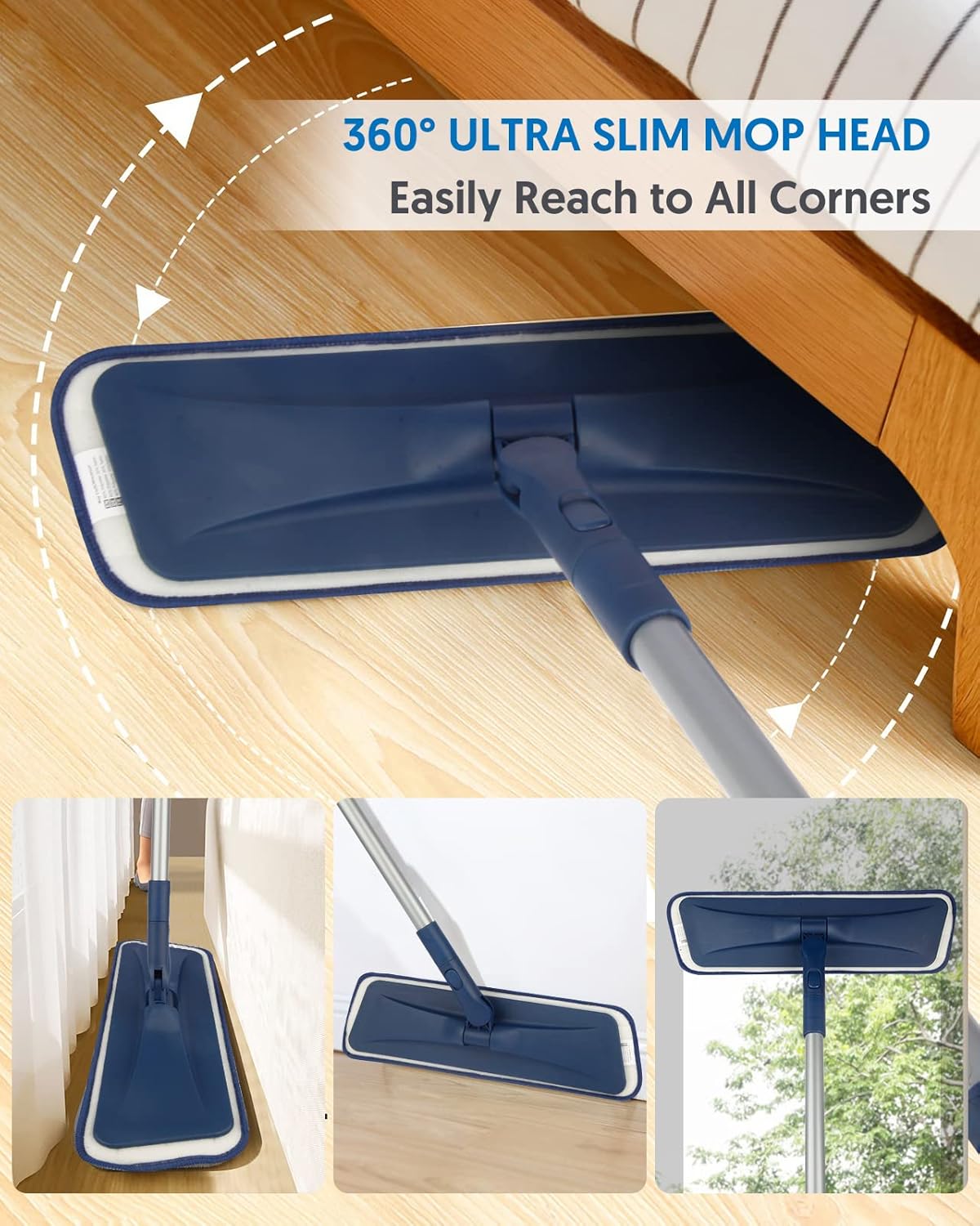 Microfibre Mops for Cleaning Floors - BPAWA 150cm Flat Floor Mop with 4 Washable Pads Reusable Chenille Wet Dry for Mopping Dust Hard Wood Laminate Vinyl Tile Wooden Small Bathroom Kitchen Walls