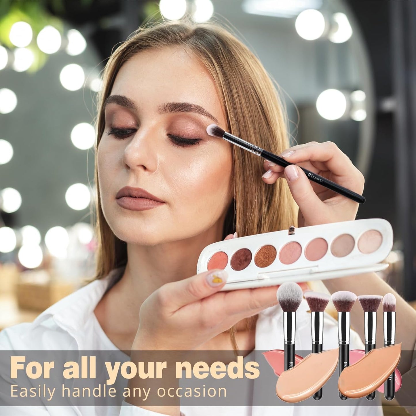 BEAKEY Diversity Make up Brushes 12Pcs Makeup Kit, Premium Synthetic Kabuki Foundation Face Powder Concealers Eyeshadow Blush Brushes Make up Brushes Set, with 2pcs Blender Sponges (Black/Silver)