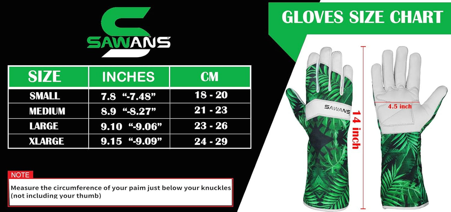 Leather Gardening Gloves Ladies Men/Women Short & Long Forearm Protection Thorn Proof Breathable Spandex Goatskin Leather Rose Pruning Garden Safety Work Gloves, Best Garden Gifts (Long Gloves, L)