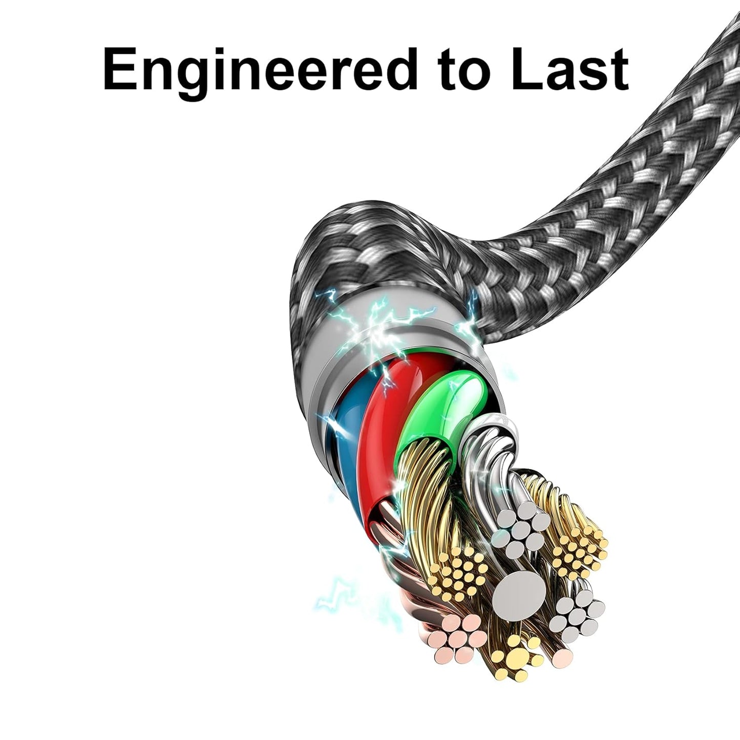 Multi Charger Cable, 4 in 1 Charger Cable [1.2M] Multiple USB Cable Nylon Braided with Lightning Cable Micro USB C Connector for iPhone 12/11/XS,Samsung S20 S10 S9 S8,Huawei,Nexus,Nokia -Grey