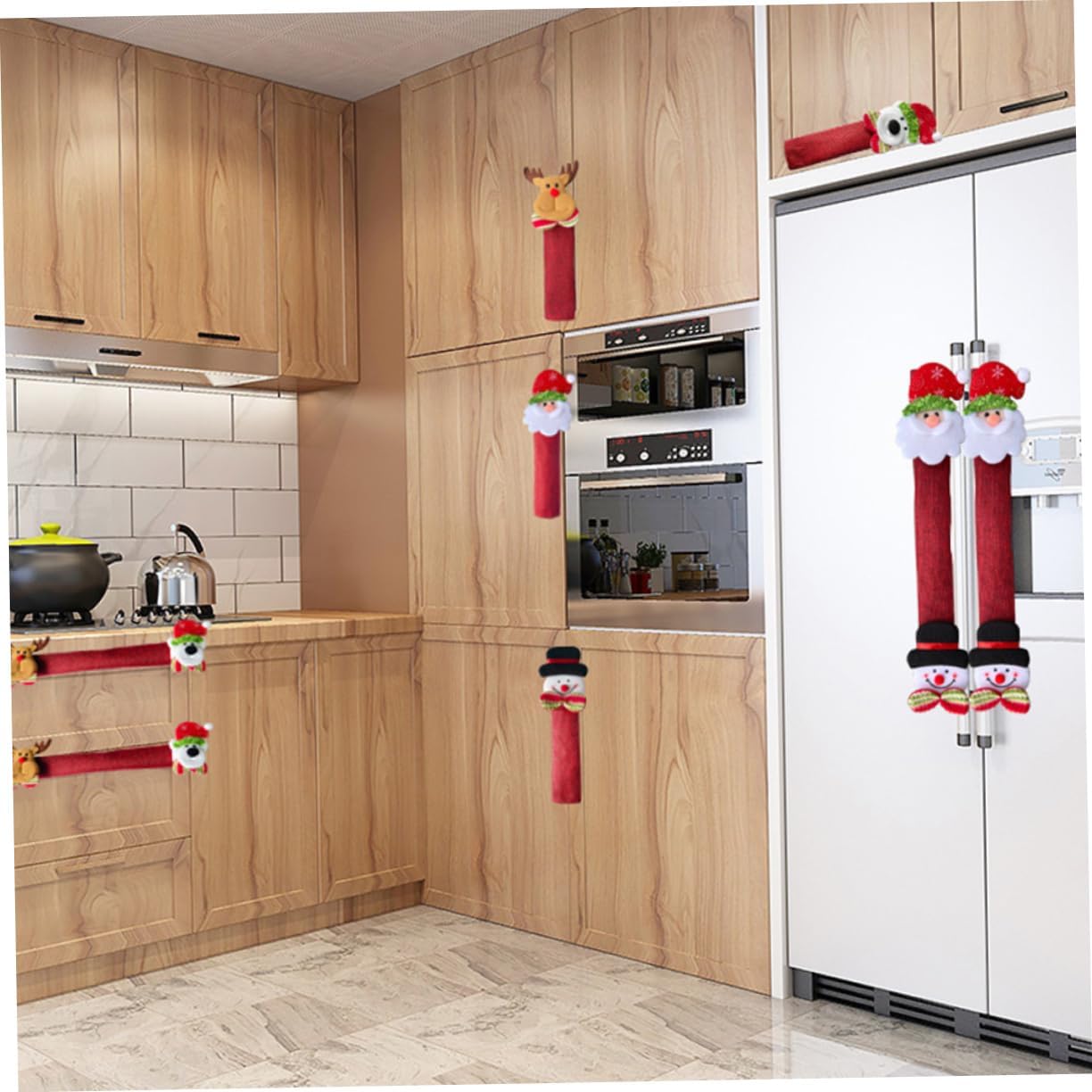 Angoily Elk Handle Covers for Kitchen Appliances Snowman Fridge Handle Gloves Kitchen Handle Decor Gloves Labels