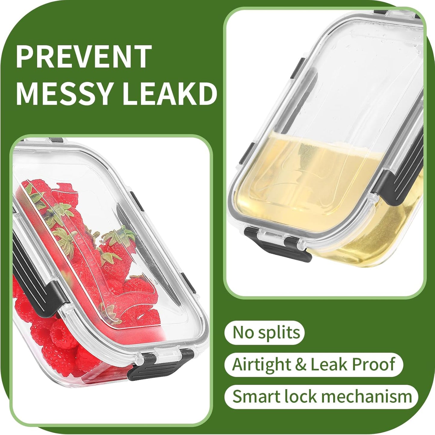 Skroam 5-Packs 36OZ Glass Food Storage Containers with Lids Airtight, Glass Meal Prep Container for Lunch, Pantry Organizers and Storage, Glass Lunch Boxes for Freezer to Oven Safe, Leak Proof