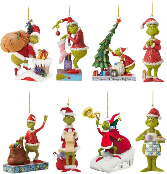 Grinch Christmas Ornament Decorations, 8PCS Stocking Cap Funny Santa Ornament Decorative Xmas Decor Ornaments (8PCS)