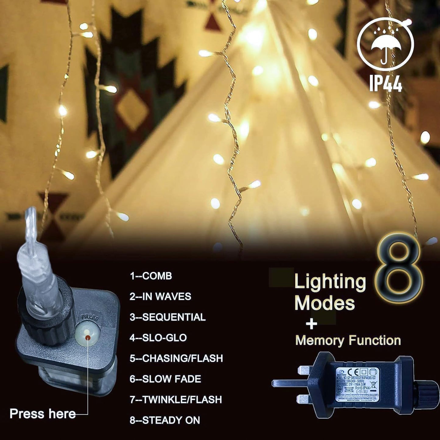 Gresonic100/200/300/400LED Fairy Lights,8 Modes Timer String Lights for Bedroom Plug in,Warm White Outdoor Garden Lights Mains Powered Waterproof for Indoor,Party (100LED, 8 Modes Warm White)