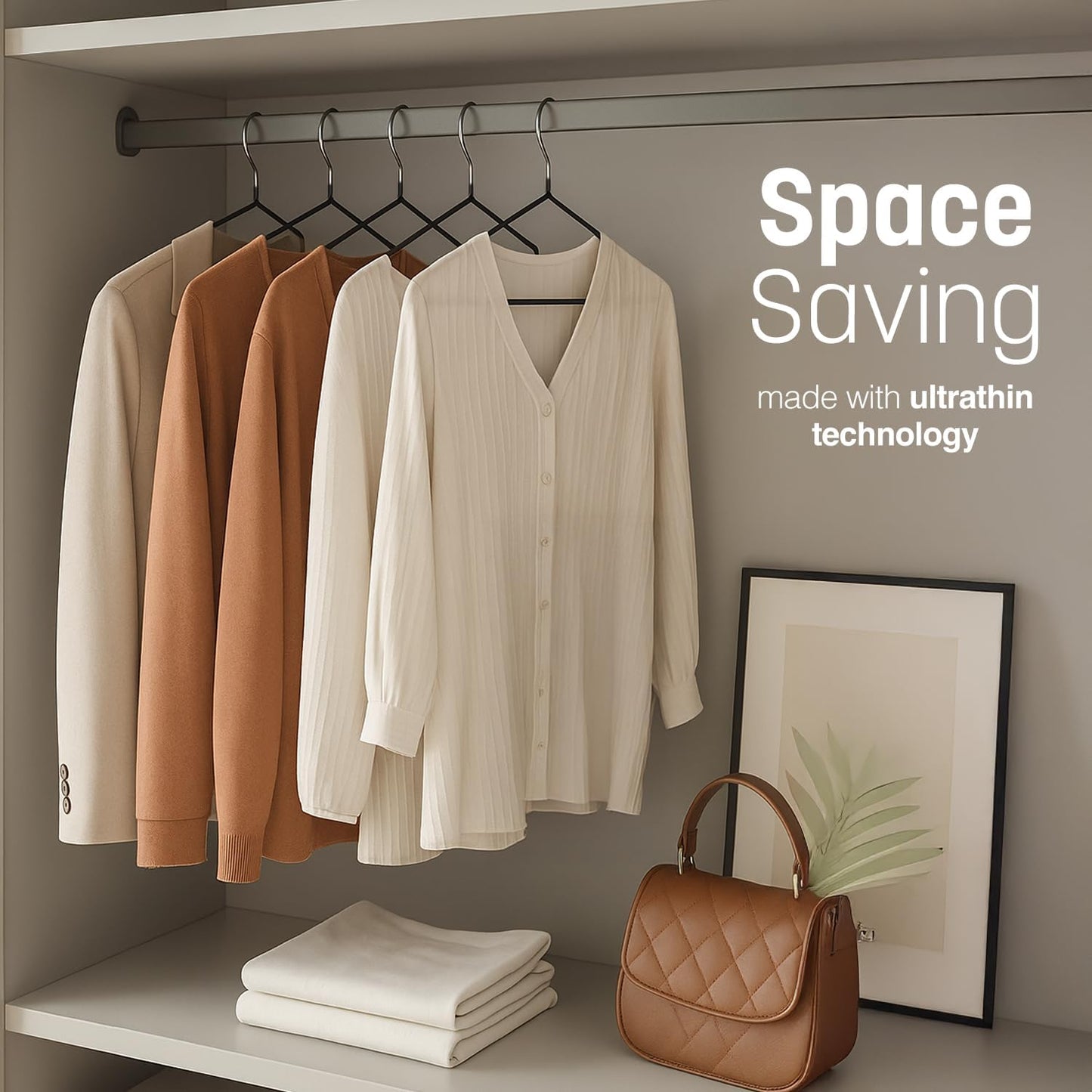 KEPLIN 20 Pack Premium Rubber Coated Metal Hangers - Heavy Duty - Space Saving Organiser Clothes Hangers For Wardrobes Coat Rack Rails (Black)