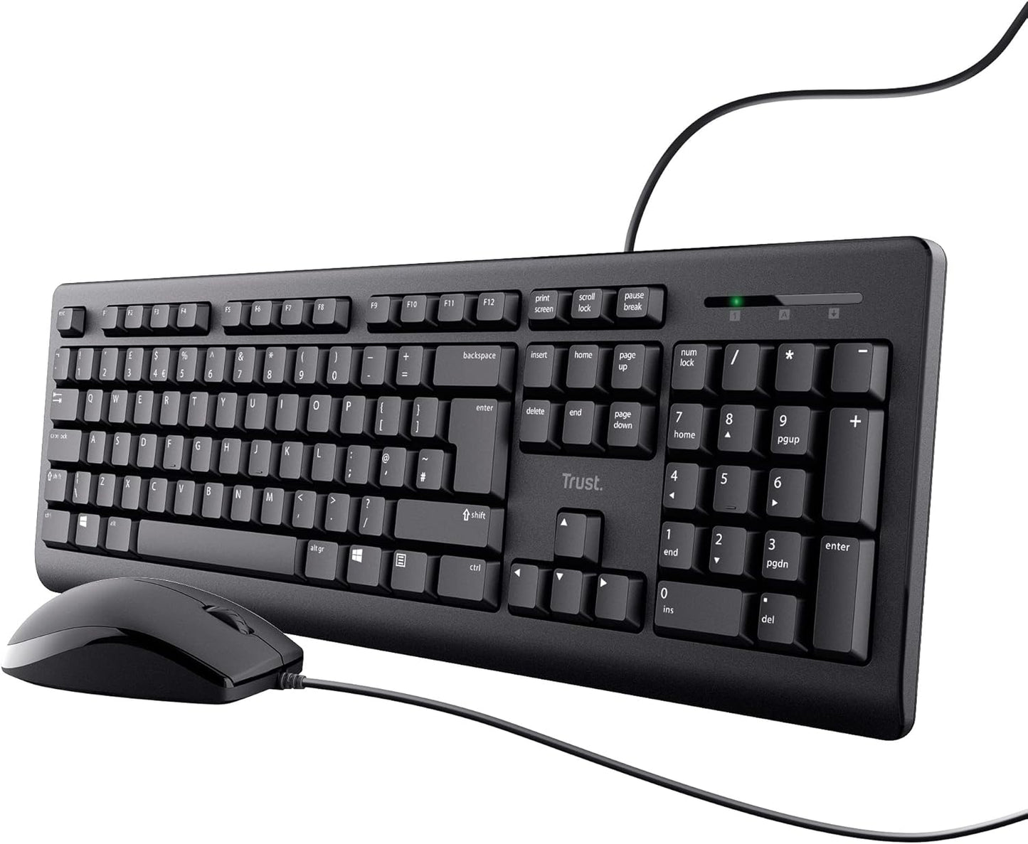 Trust Taro Wired Keyboard and Mouse Set - Qwerty UK Layout, Full-Size Keyboard, Spill-Resistant, 1.8 m Cable, USB Plug and Play, Quiet Combo for PC and Laptop - Black