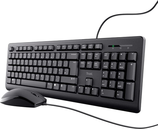Trust Taro Wired Keyboard and Mouse Set - Qwerty UK Layout, Full-Size Keyboard, Spill-Resistant, 1.8 m Cable, USB Plug and Play, Quiet Combo for PC and Laptop - Black