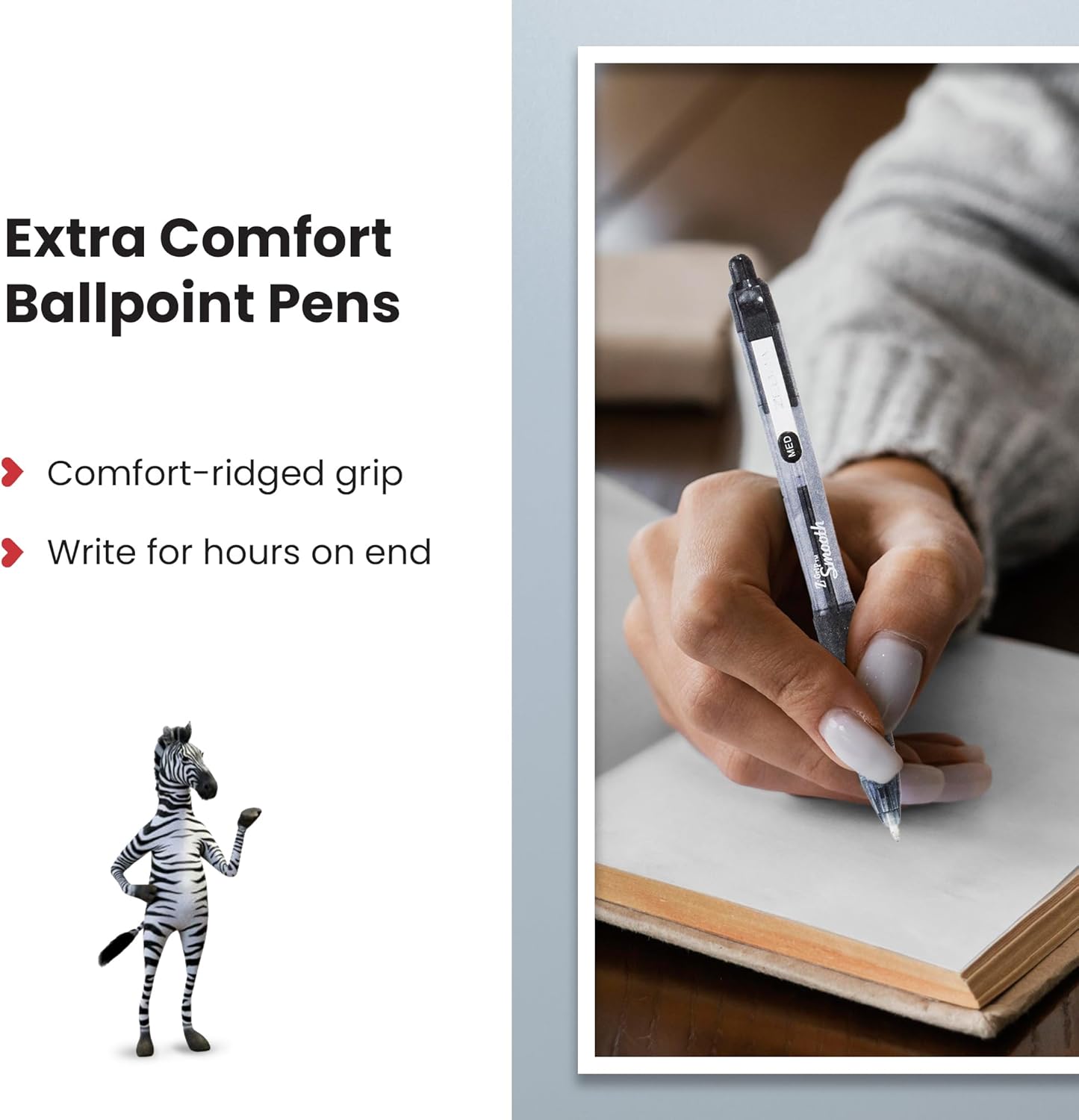 Zebra Pen Z Grip Black Ballpoint, Smooth & Comfortable Pens With Pocket Clip, Retractable Ballpoint, Reliable Black Biro Pens Multipack For Everyday Use - Black Ink, Medium Point