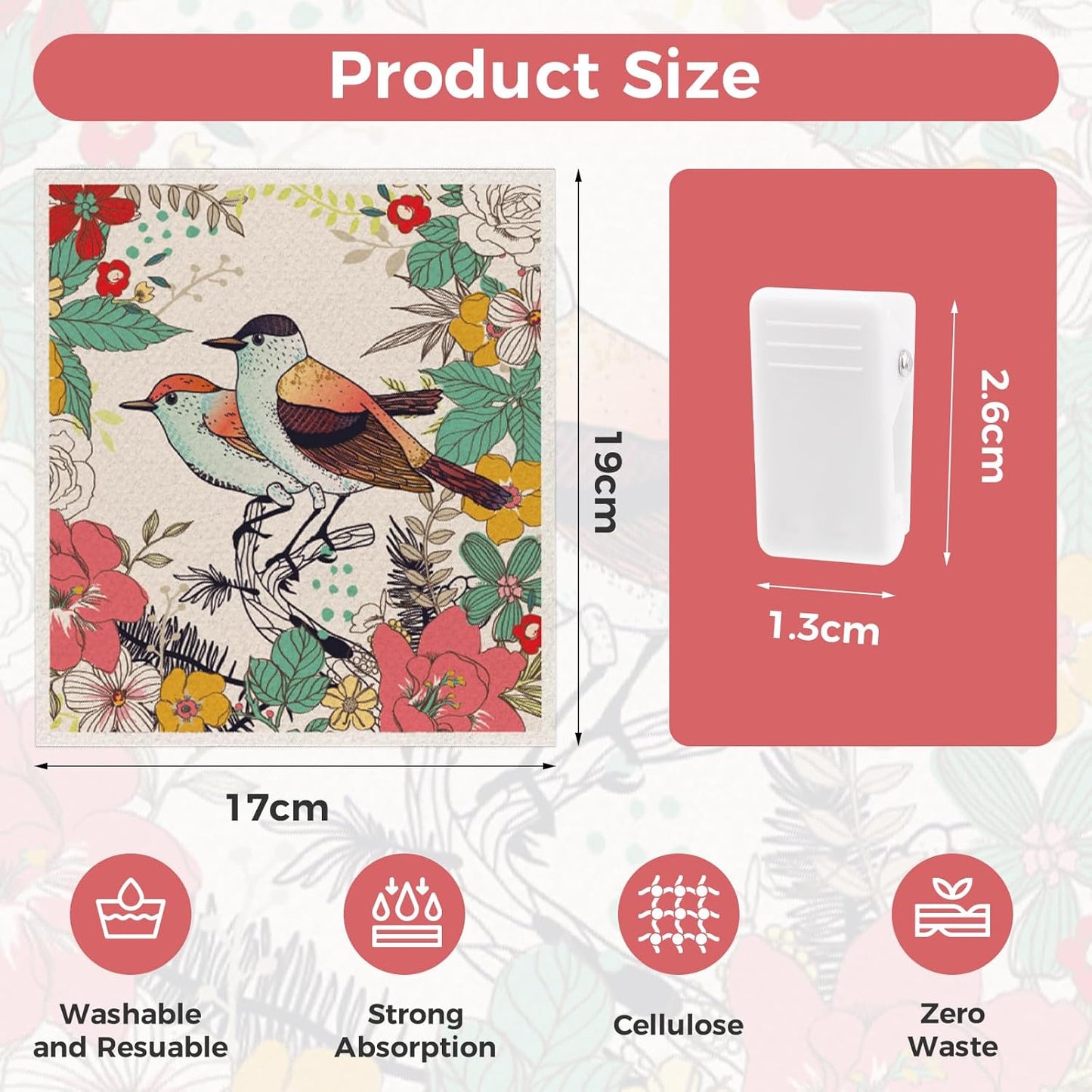 10 Pack Swedish Dishcloths for Washing Up, Reusable Cleaning Cloths with Clips, Non-Scratch Cellulose Sponge Cloths for Cleaning Home Kitchen