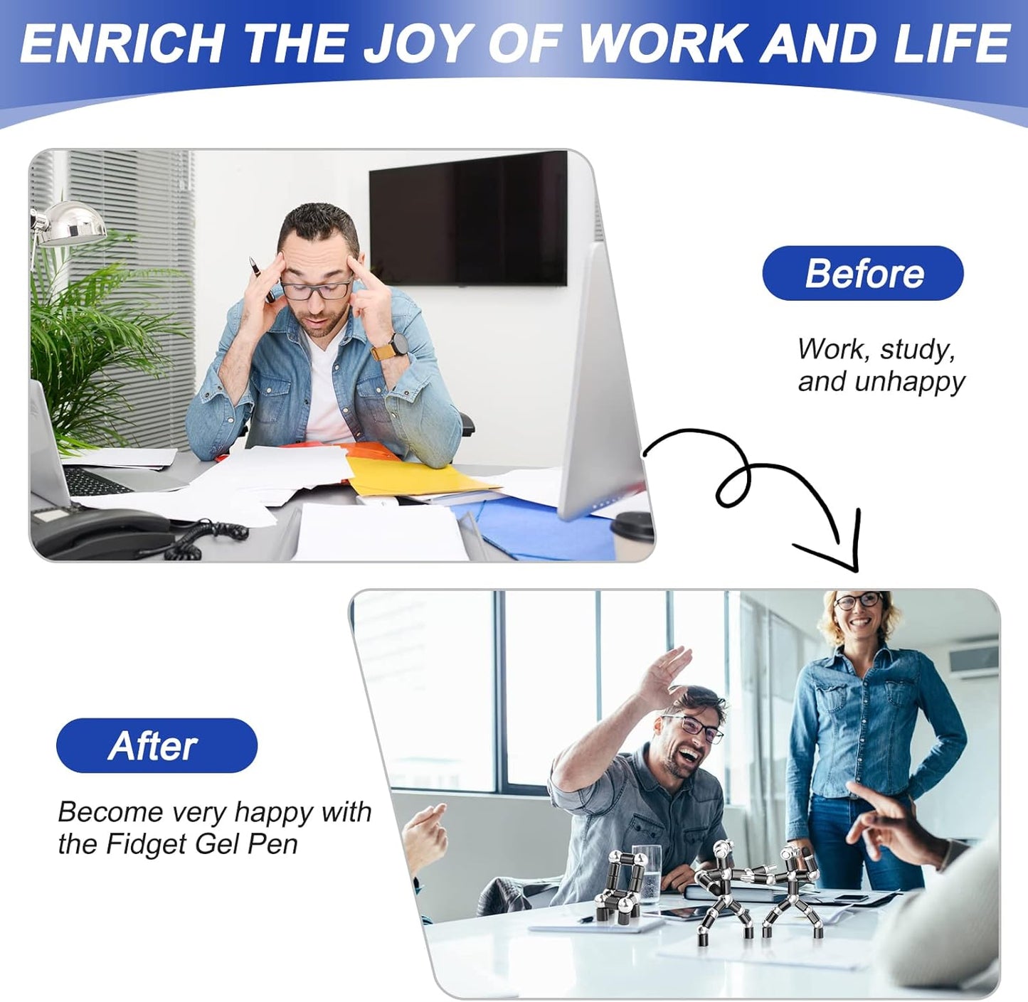 Fun Men Gifts Fidget Gel Pens - Unique Birthday Gift for Mens, Novelty Christmas Stocking Fillers Easter Anniversary Valentines Day Present Ideas Small Gadgets, Cool Secret Santa Gift for Him