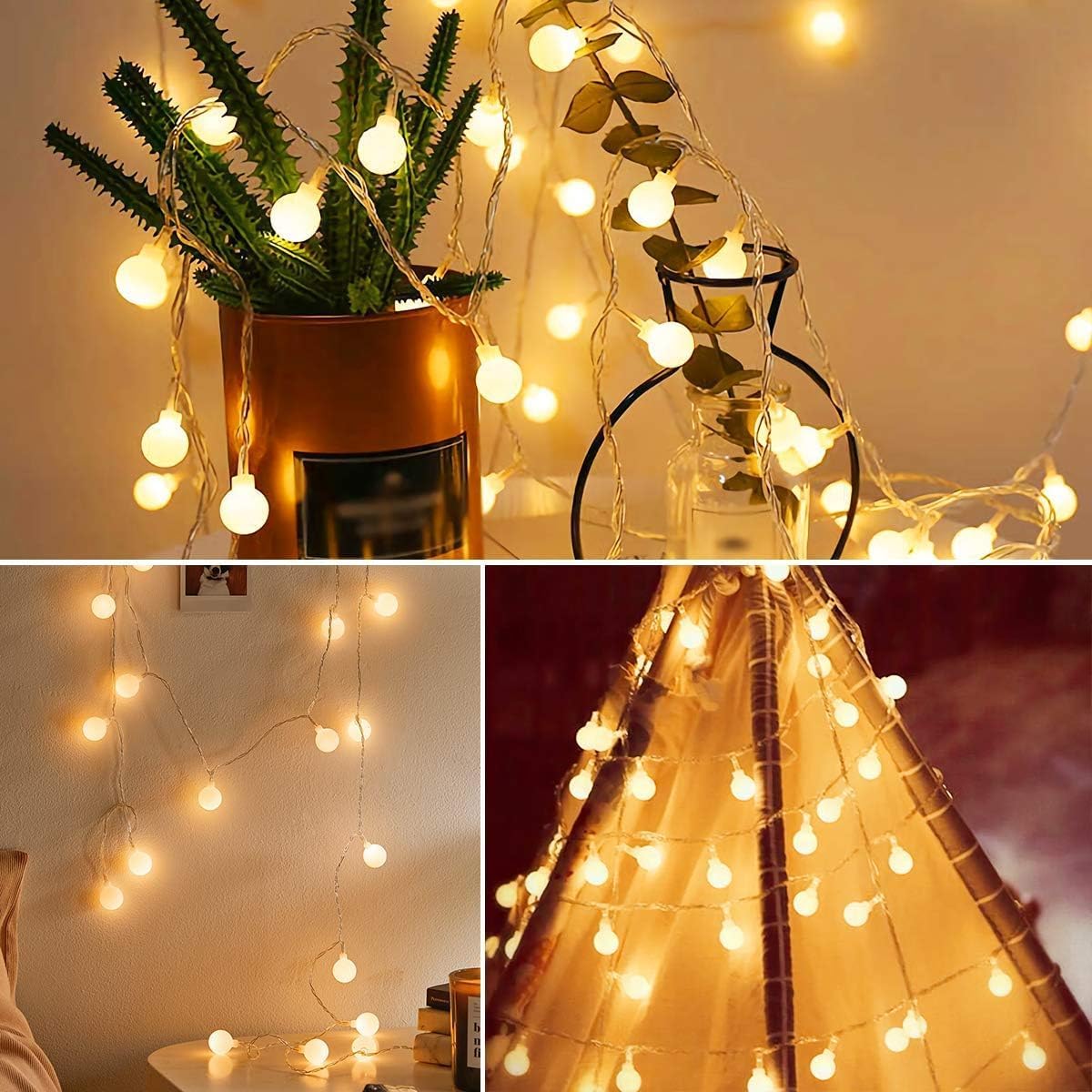 Fulighture Fairy Lights, 2 Lighting Modes, 16ft 40LEDs Ball IP65 Globe String Light Battery Operated, Decoraction for Indoor Lighting, Bedroom, Wedding, Party, Christmas, Tree