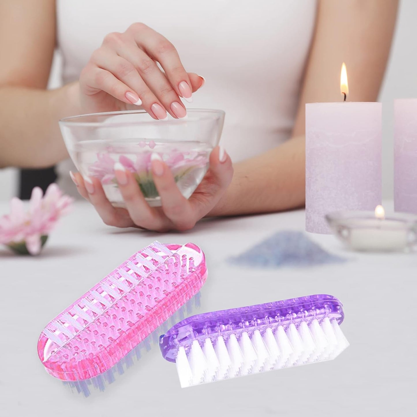 4 Pcs Double Sided Nail Brush for Every Day Use - 2 different kinds of Nail Brushes with Plastic Handle For Cleaning Nails - Easy to Use Brushes - Nail Cleaning Scrubbing Brush for Hands Feet Nails