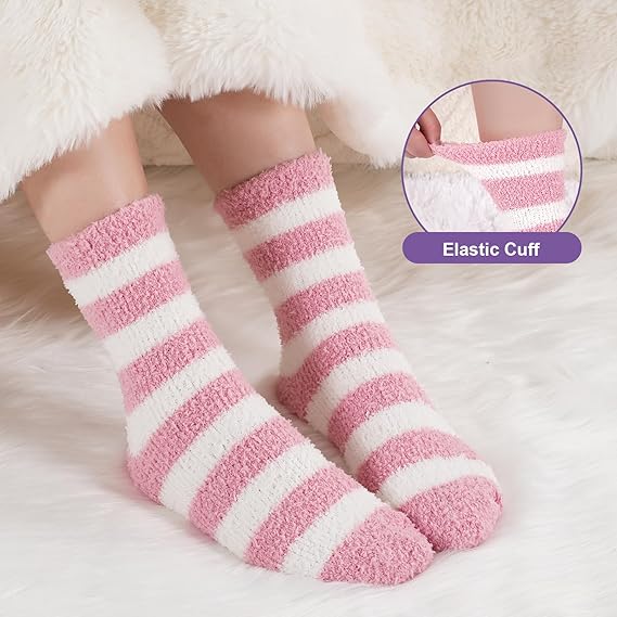 Niorasen Fluffy Socks Womens with Gift Box, Cosy Bed Socks for Women, Warm&Comfy Fuzzy Sock, Christmas Gifts for Women Ladies Girls, 5 Pairs, 3-8