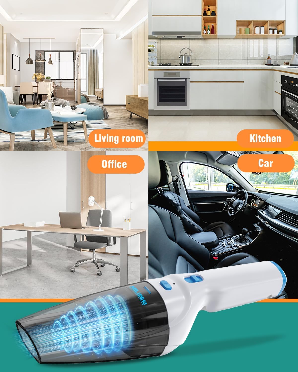 Milunho Handheld Vacuum Cleaner, 9500PA Car Vacuum Cleaner Cordless with Powerful Suction, Lightweight & Portable Car Cleaner for Car/Home/Pet