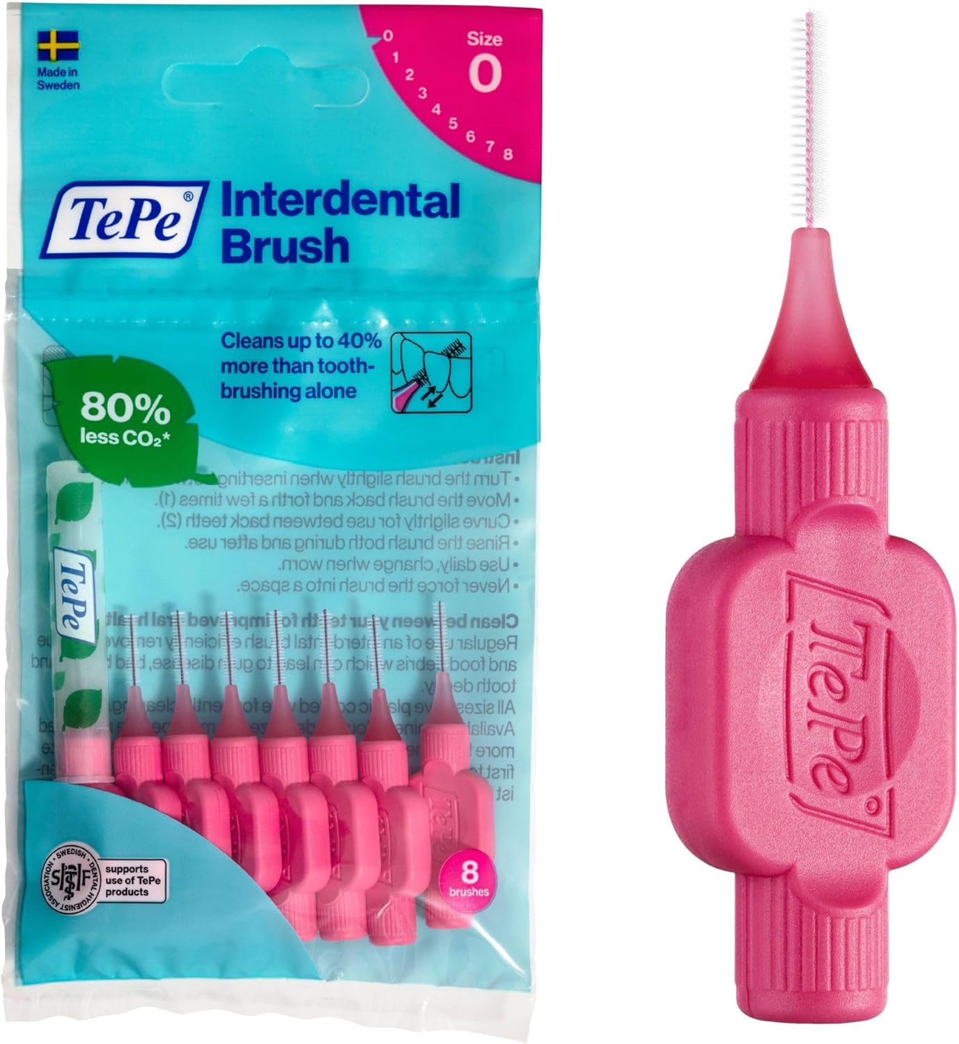 TePe Interdental Brushes | Type: Original | Pink | Size 0 (0.4mm) | 1 Pack of 8 Brushes