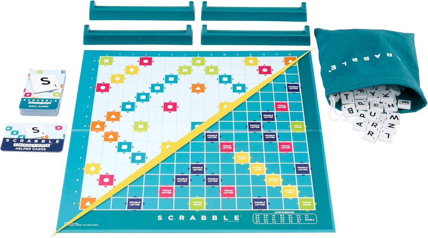 Mattel Games Scrabble Board Game, Family Word Game with Two Ways to Play, includes 50 Goal Cards that Teach Scrabble Basics for 2-4 Players, UK Version, HWD43