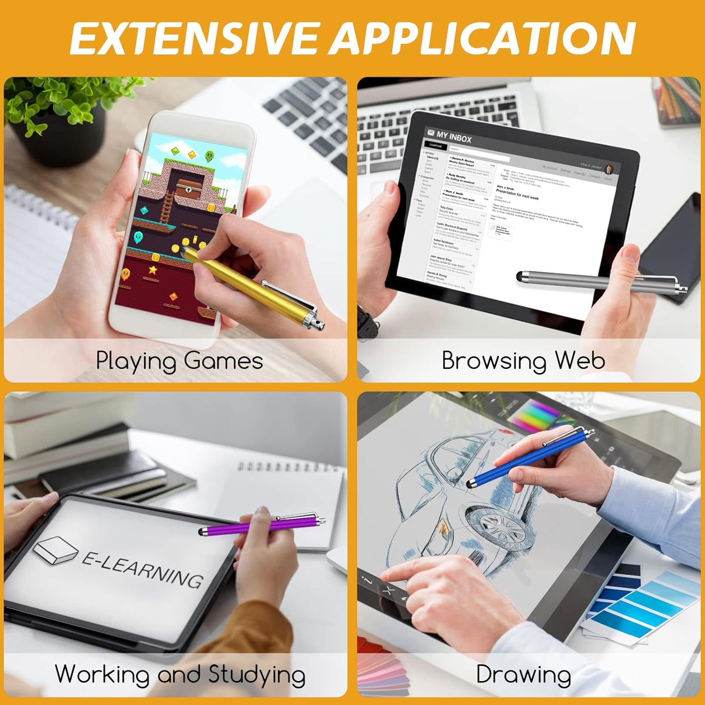 Jsdoin Stylus Pen [10 Pack] Universal Capacitive Touch Screen Pens for Tablets, iPad Mini, iPad Pro Air, Smartphones, Multiple Colors