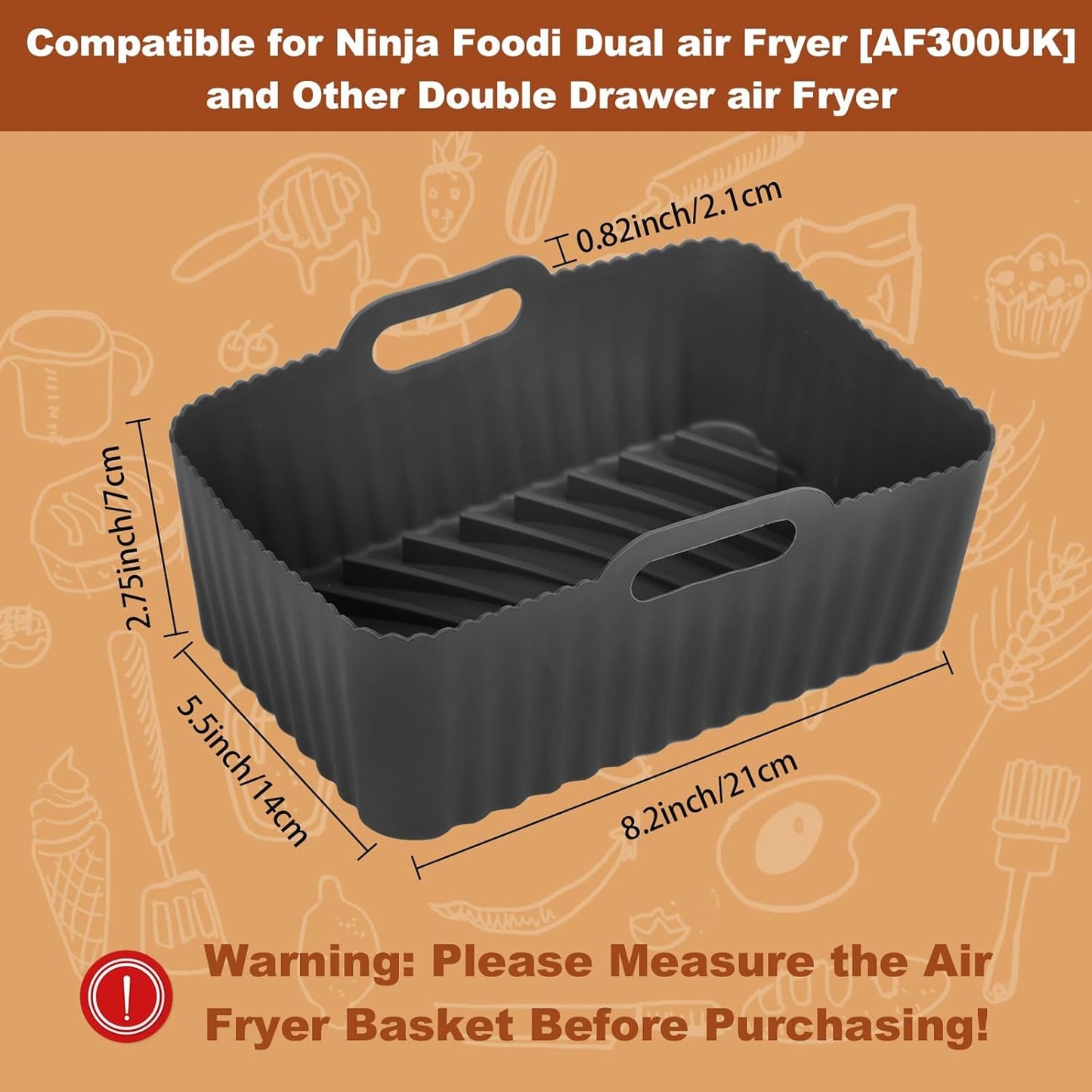 Silicone Air Fryer Liners for Ninja Foodi Air Fryer AF300UK, 2Pcs Ninja Foodi Dual Zone Air Fryer Accessories, Reusable Silicone Dual Basket Air Fryer Liner 7.6L
