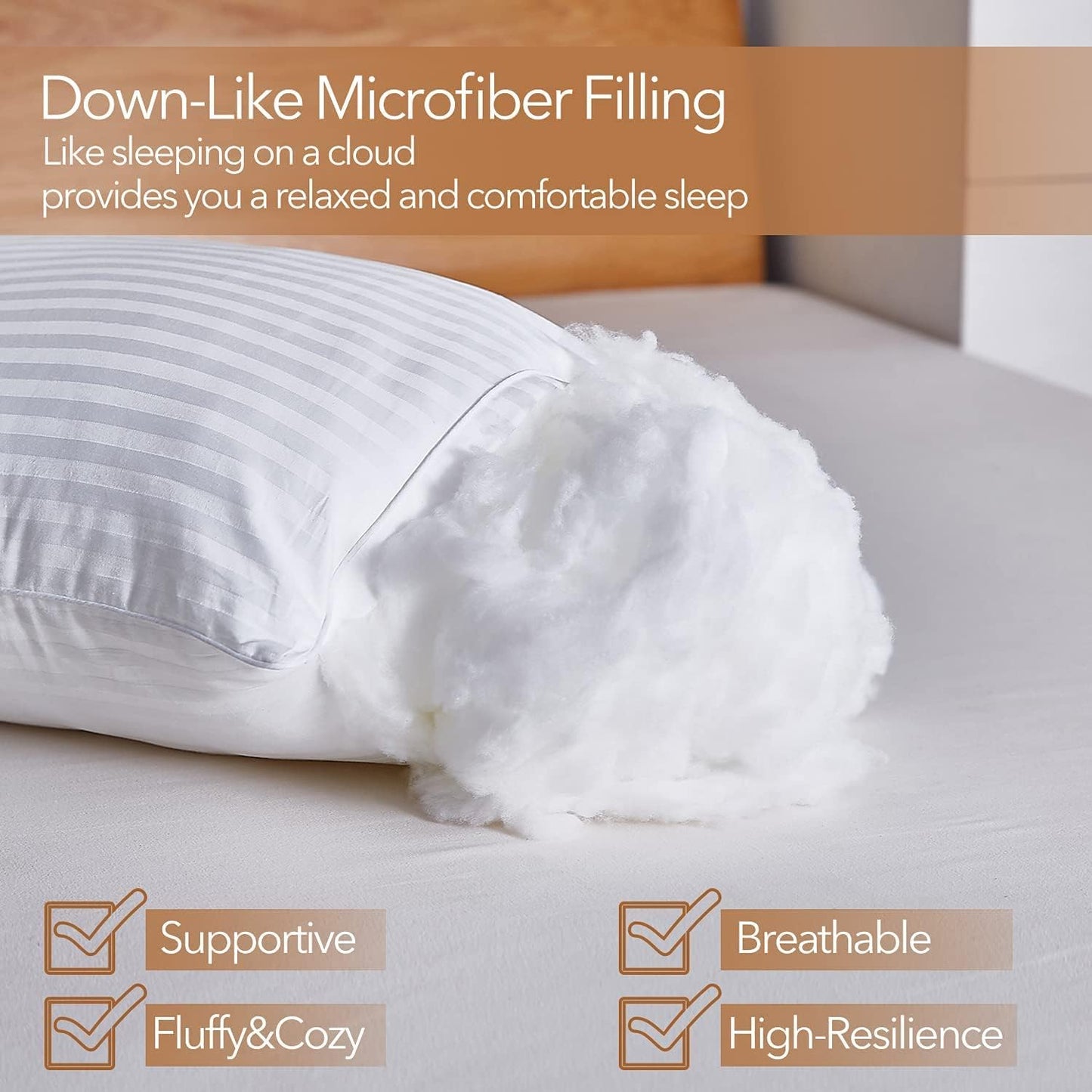 Adam Home Pillows 4 Pack Hotel Quality Side Sleeper Bounce Back Bed Pillow Hypoallergenic & Anti Dust Mite Resistant Premium Filled Hotel Pillows Pack of 4