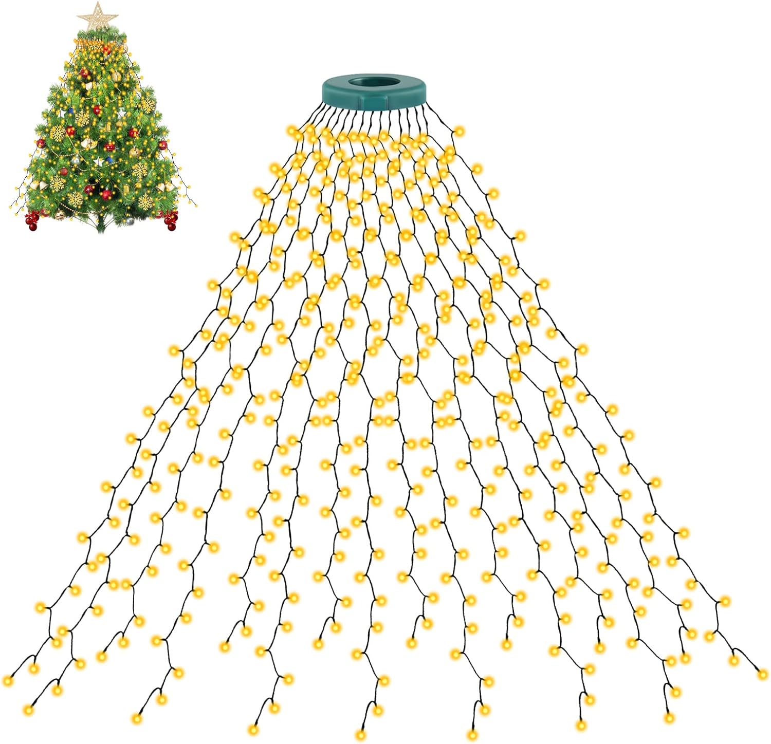 cshare Christmas Tree Lights, 2m * 16 Lines 400 LEDs Fairy Lights Mains Powered with 8 Light Modes,Memory & Timing Function,Waterproof for 1.5-3M(5-10ft) Christmas Tree Indoor and Outdoor- Warm White