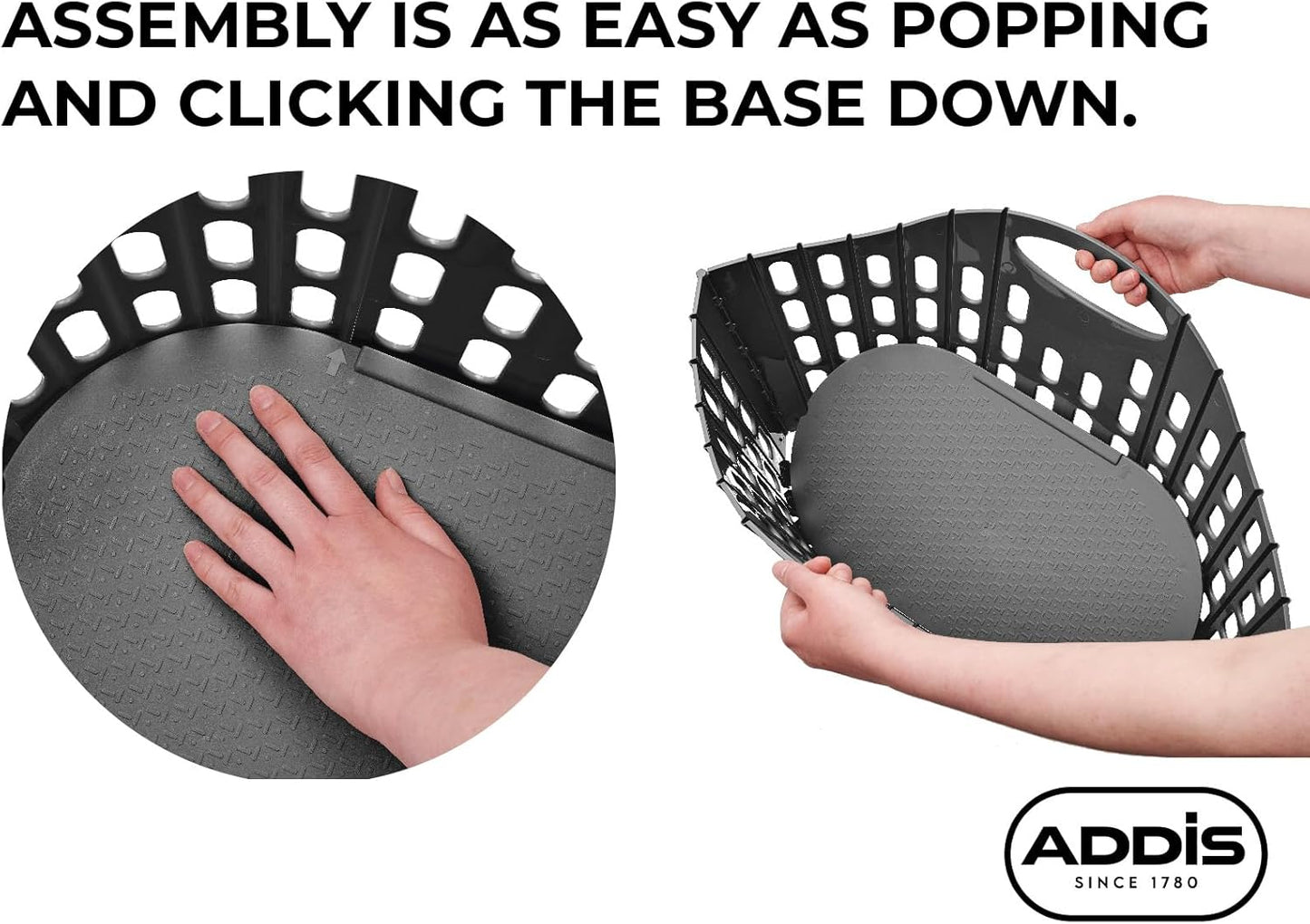 Addis Flat Easy Store Laundry Basket Hamper, Dark Grey, 38 Litre