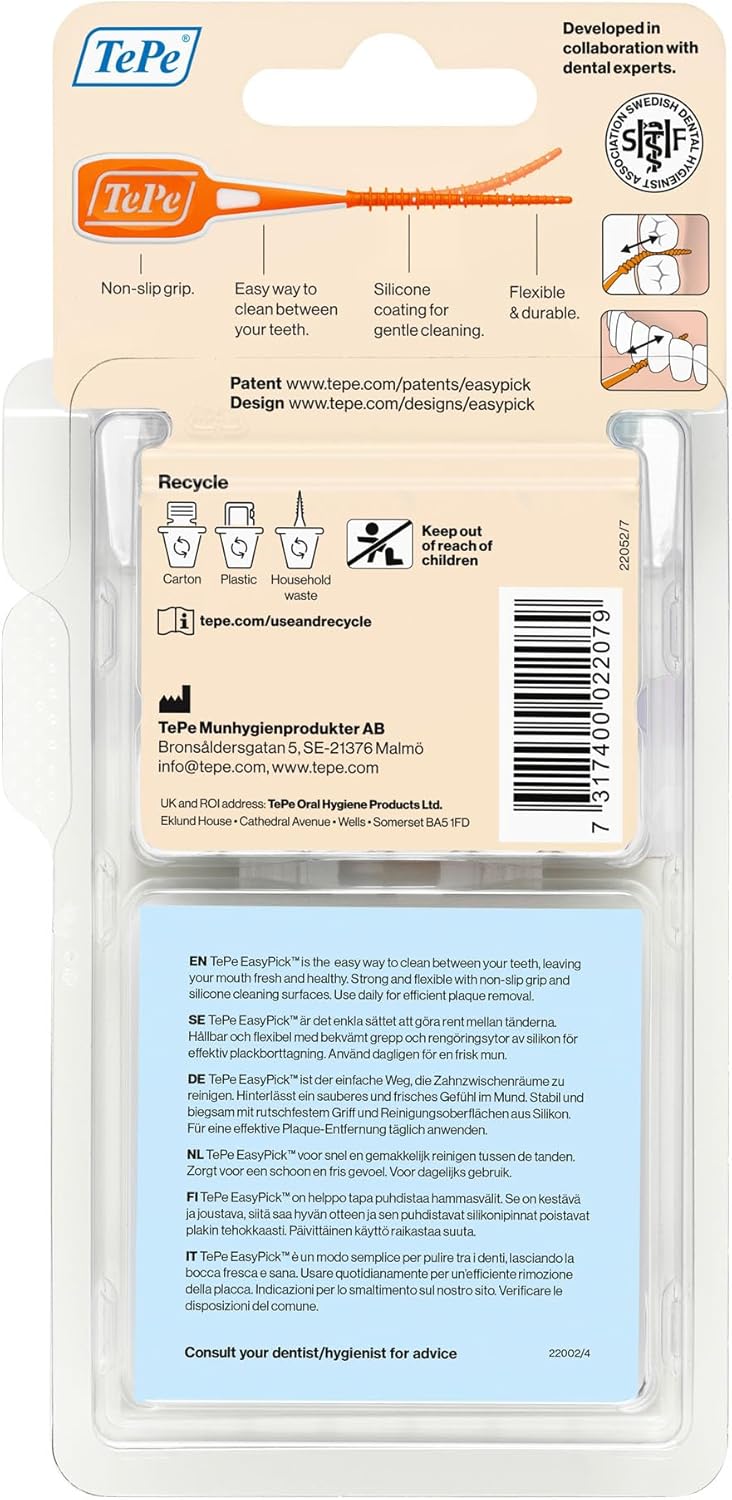 TePe EasyPick Toothpicks, Orange, ISO XS-S, 60pcs, Dental Plaque Removal Tool, efficient and Easy Cleaning Between The Teeth, toothpicks for Narrow Gaps