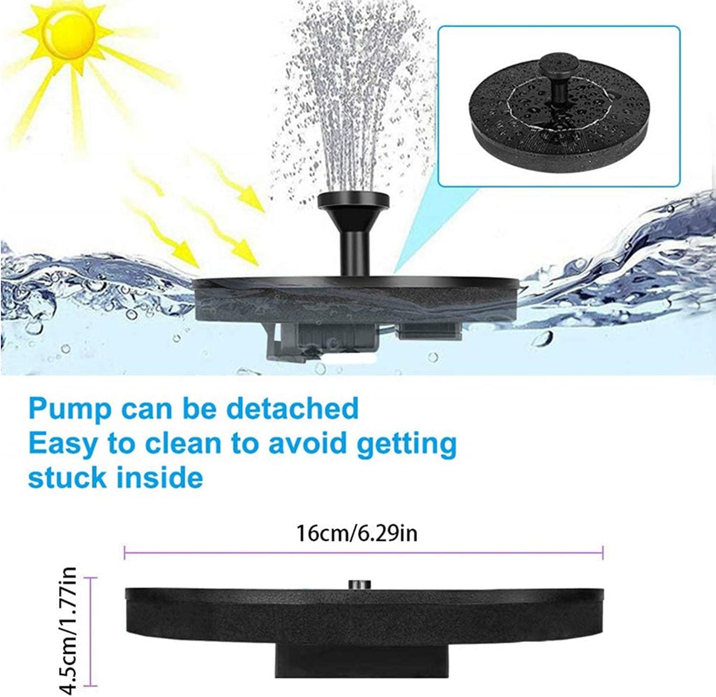 Jsdoin Solar Fountain Pump,Solar Powered Water Features with 7 Nozzles for The Garden, Floating Solar Pond Pump for Bird Bath,Pool, Patio,Pond and Fish Tank