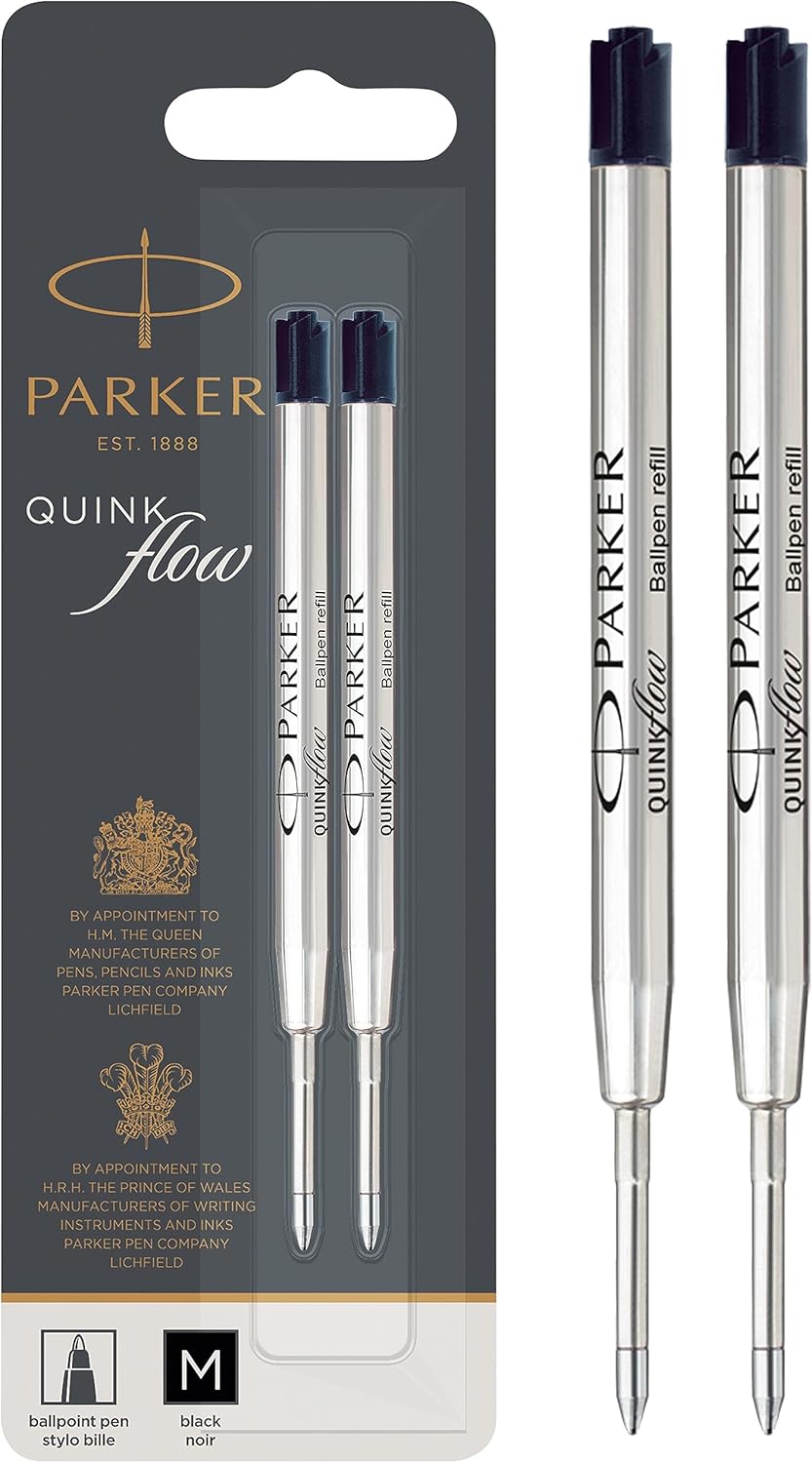 Parker Ballpoint Pen Refills | Medium Point | Black QUINKflow Ink | 2 Count