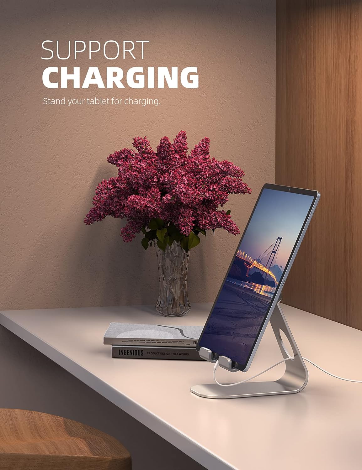 Lamicall Tablet Stand, Adjustable Tablet Holder - Desktop Stand Dock Compatible with New iPad 2024 Pro 9.7, 10.5, 11, 12.9, 13, Air mini 2 3 4 5 6, Switch, Samsung Tab, other Tablets - Silver