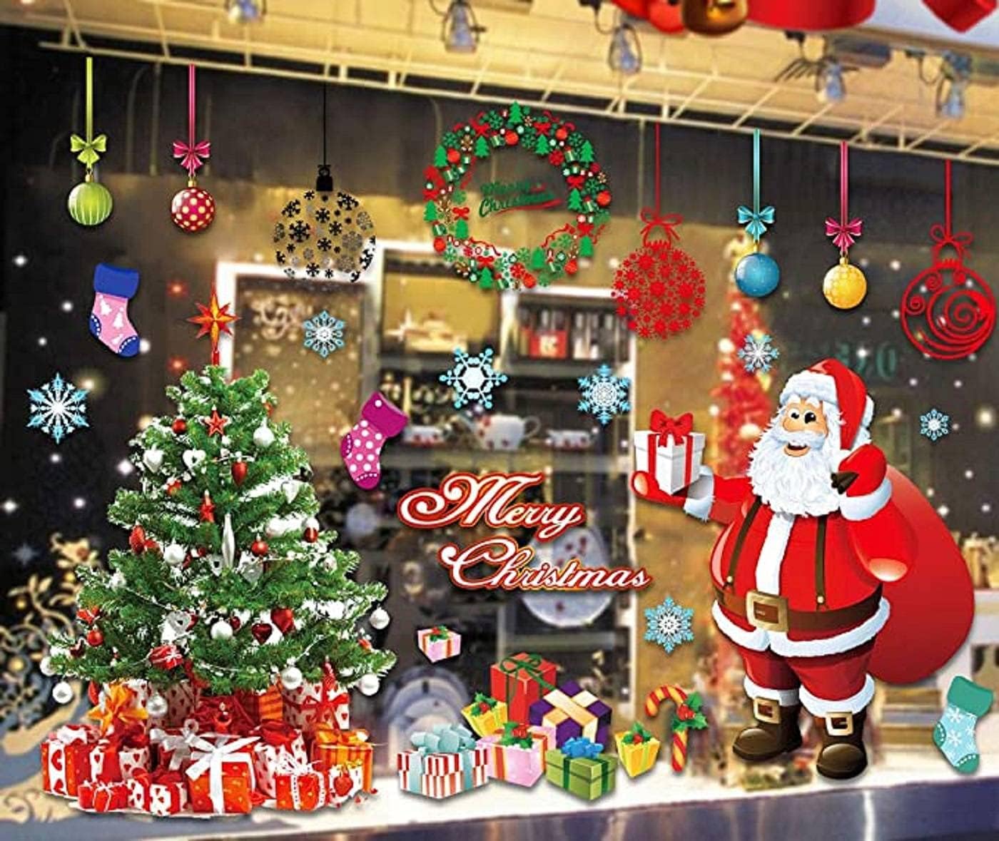 TBSCWYF Window Stickers Large Reindeer Christmas Tree Cling Decals Resuable for Xmas Home Shop Party Decorations Christmas Windows Clings