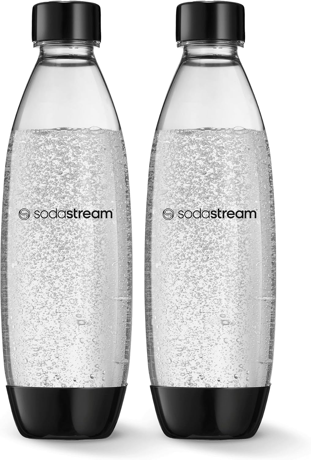 SodaStream 1 Litre Slim Reusable Dishwasher Safe Water Bottles Pack of 2 for Spirit, Terra, Art and Source Sparkling Water Makers for SodaStream Flavours - 2x 1 Litre Water, Black