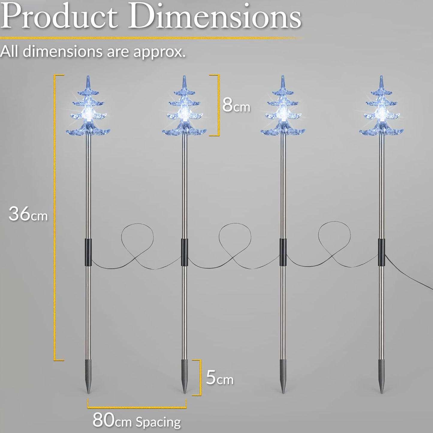 CHRISTOW Christmas Tree Path Lights, White LED Outdoor Pathway Stake Decorations, Battery Operated with Timer (Set Of 4)