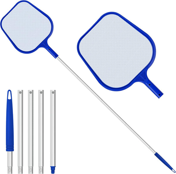 Jsdoin Swimming Pool Skimmer Net, Adjustable 5 Connecting 48Inch Aluminium Telescopic Pole, Pond Nets for Cleaning, Fine Mesh Leaf Skimmer Netting for Garden Pond Hot Tub Net, Blue