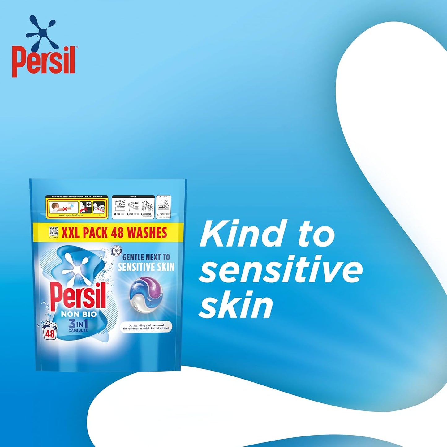 Persil Non Bio 3 in 1 Washing Capsules laundry capsules gentle next to sensitive skin for outstanding stain removal in quick & cold washes 48 washes