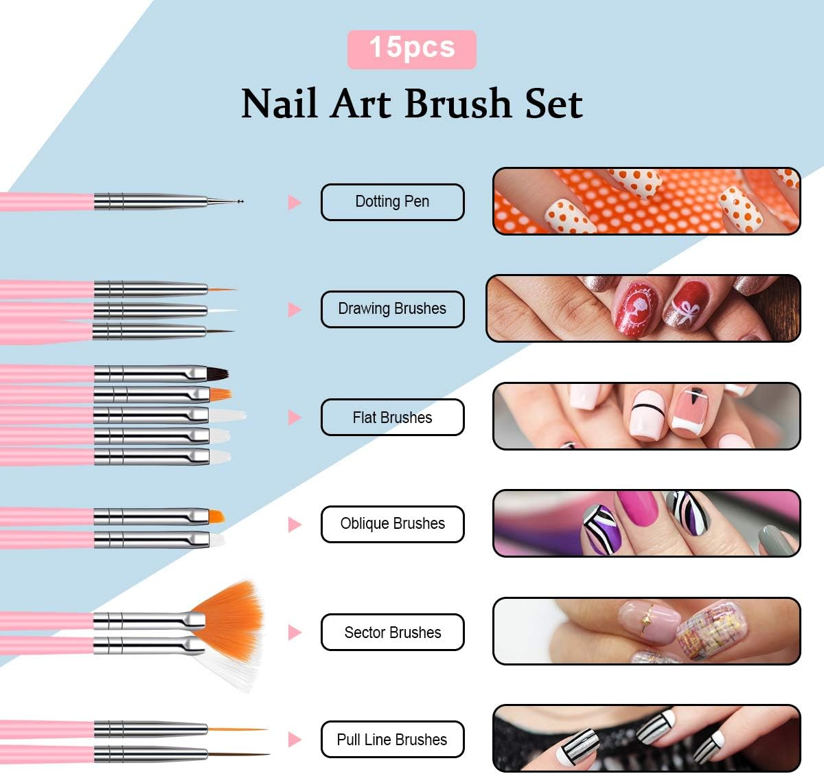 URAQT Nail Art Brushes Set, 15pcs Acrylic Nail Brush Painting Pen and 5pcs Nail Dotting Tools, Nail Pen Designer Nail Art Painting Kit for Diy & Professional Use