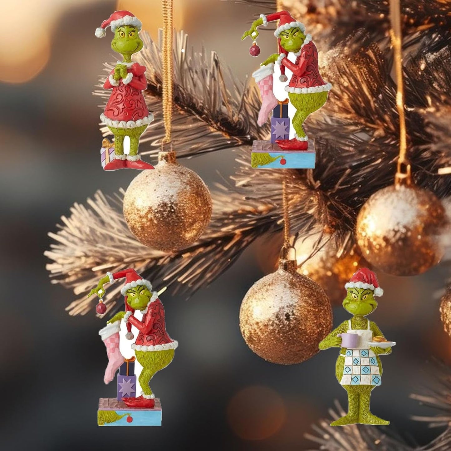 Grinch Christmas Ornament Decorations, 8PCS Stocking Cap Funny Santa Ornament Decorative Xmas Decor Ornaments (8PCS)