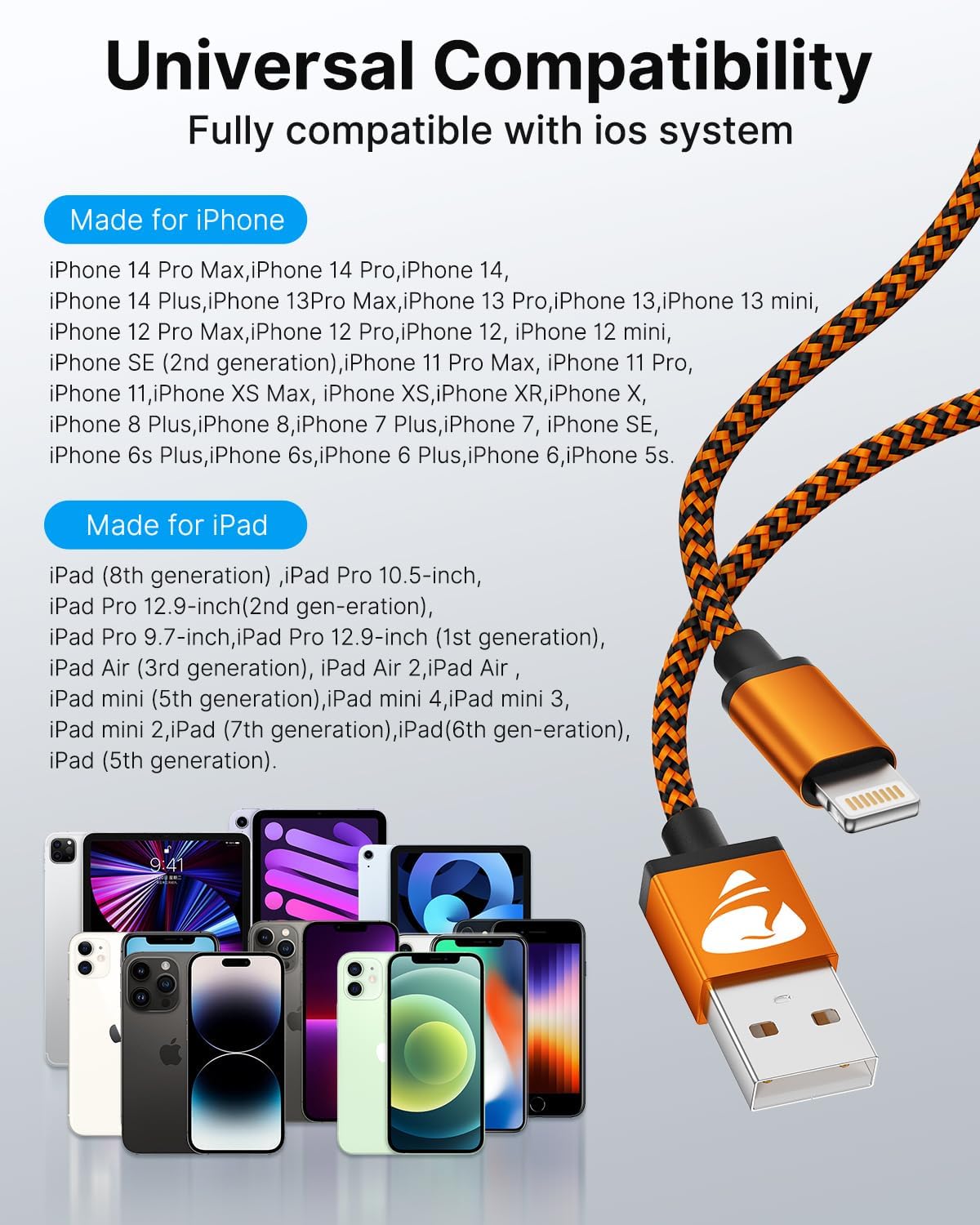 3Pack 2M iPhone Charger Cable, Long iPhone Charging Cable MFi Certified Lightning Cable Fast Charging Cord Braided i Phone Charger Lead USB Cord for Phone 14 13 12 11 Pro Max XS XR 8 7 6 SE, iPad