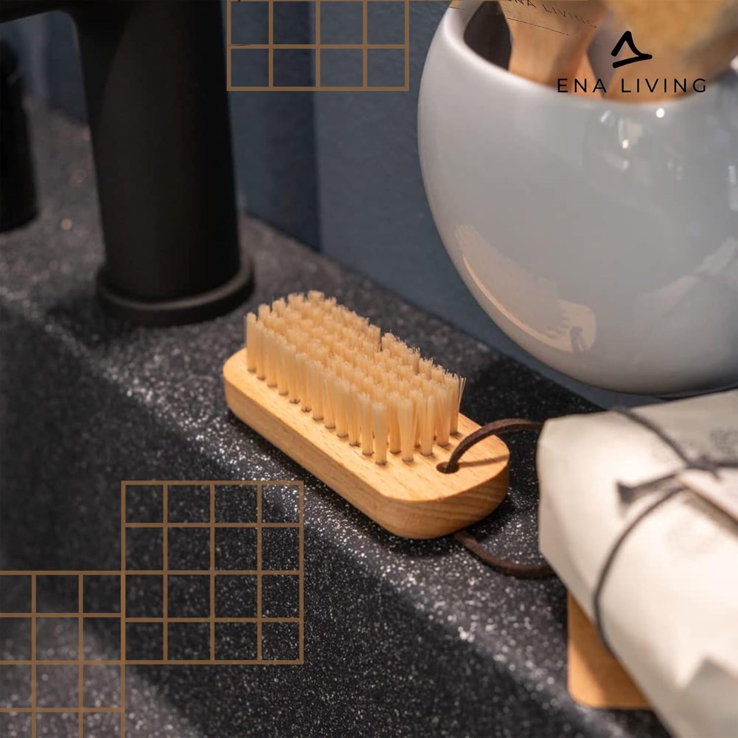 ENA Living Nail Brush (9.5x3.3 cm) Wooden Eco Nail Brush Sustainable Wooden Nail Brush Made From Beechwood Long Lasting and Sturdy Natural Nail Brush Cleaner