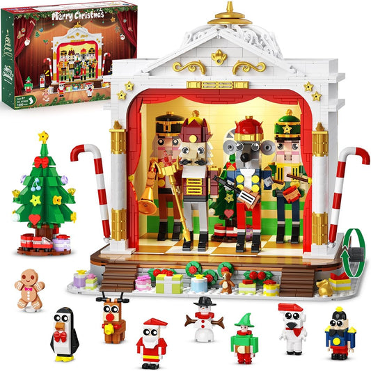 CUBIMANA 2025 Christmas Nutcracker Theater Building Set with Light, 3.6 Mini Building Block Toy with 4 Nutcrackers & 8 Minifigures, 1690PCS with Xmas Tree Train for Adult Girl Boy Age 12+