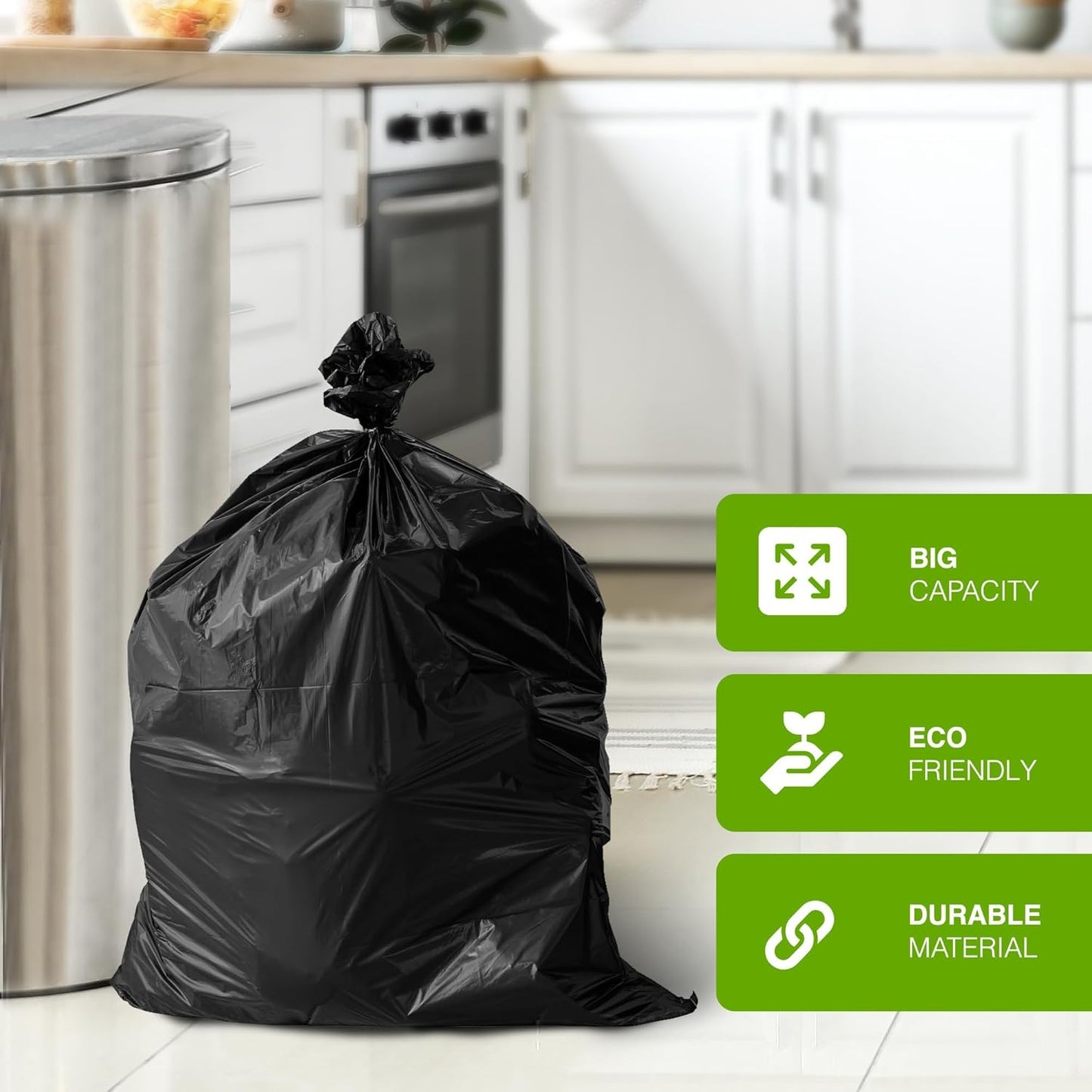 Eco Bag 50 Heavy Duty Bin Liner Refuse Sacks - 100L Black, 736mm x 990mm, 48