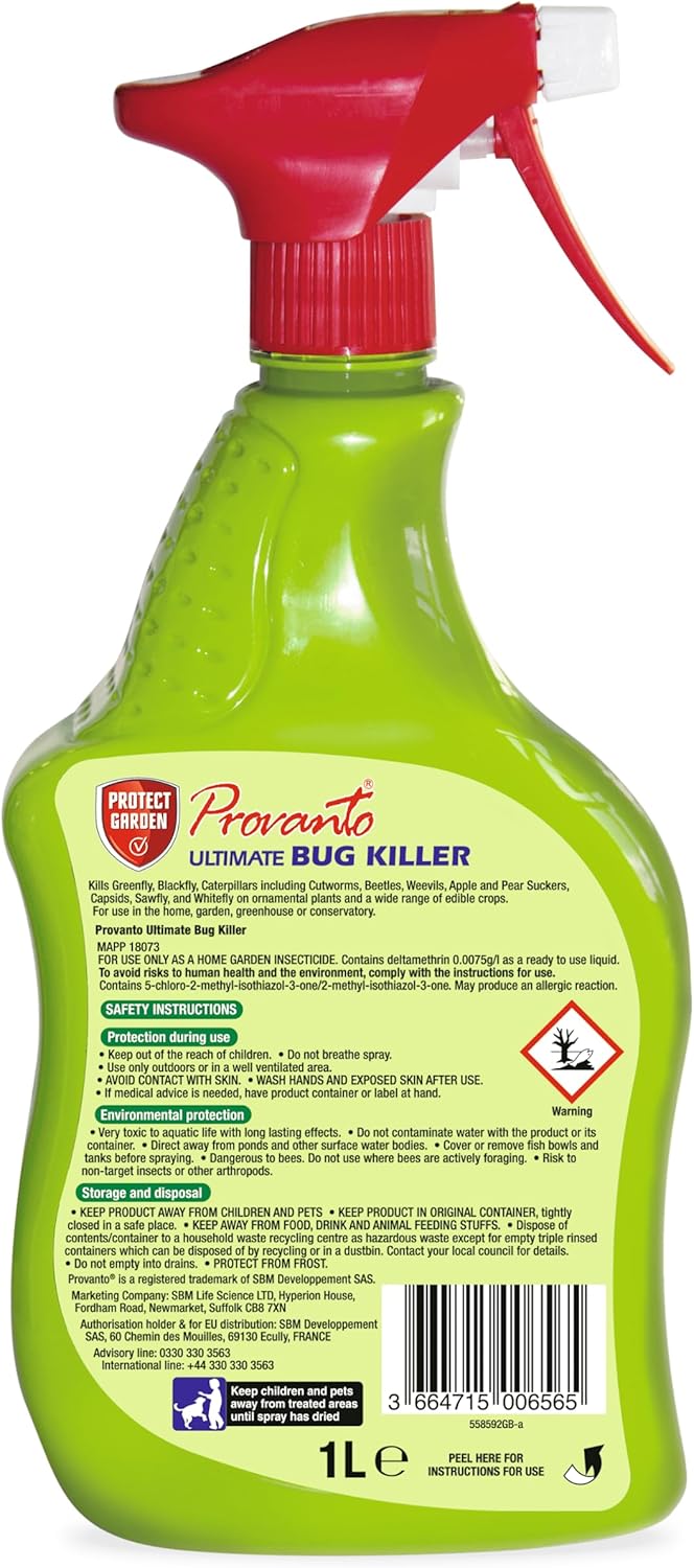 Provanto Ultimate Bug Killer, 1L - Fast Acting Bug Spray with Up To 2 Weeks Protection From Pests, Contact Insecticide for Indoor & Outdoor Plants