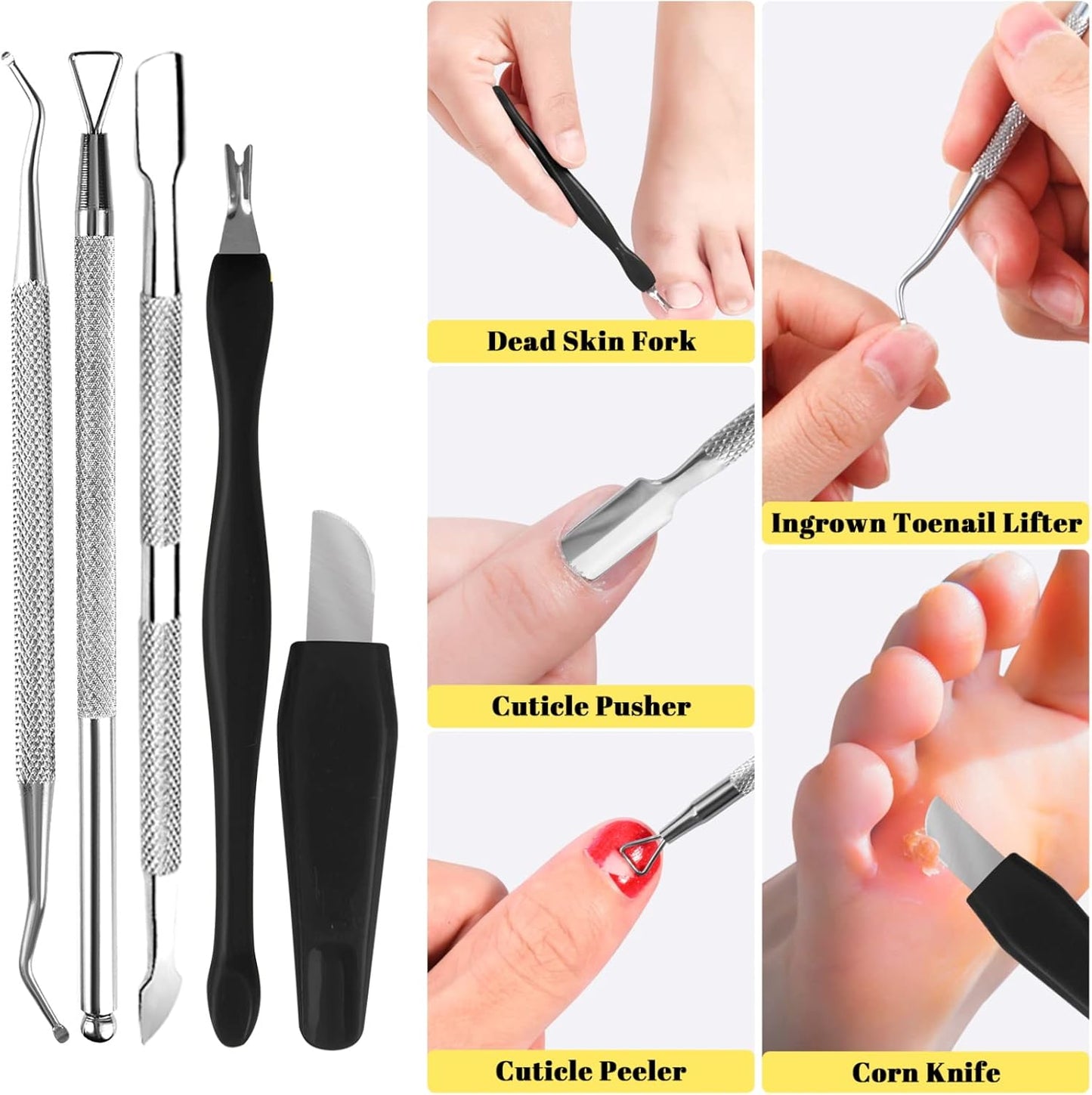 Foot File Pedicure Set, 30 in 1 Foot Files Foot Care Scrubber Kit Hard Skin Remover Feet Scrub for Women Men Salon or Home(Black)